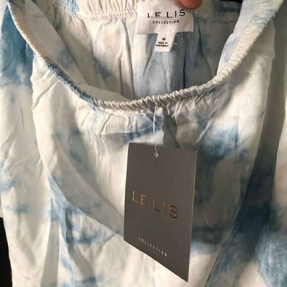 LE LIS Womens Light Blue Ruffled Elastic Waist Tie Dye Sleeveless Strapless Romp - Picture 4 of 5